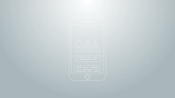 Telefone celular de linha azul com ícone de pergunta e exclamação isolado em fundo cinza. Perguntas frequentes. Animação gráfica em movimento de vídeo 4K — Vídeo de Stock