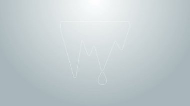 Mavi çizgi Icicle simgesi gri arkaplanda izole edildi. Sarkıt, buz çivileri. Kış havası, kar kristalleri. 4K Video hareketli grafik canlandırması