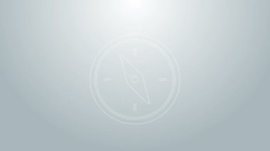 Mavi çizgi pusula simgesi gri arkaplanda izole edildi. Rüzgâr yön bulma sembolü. Rüzgar gül işareti. 4K Video hareketli grafik canlandırması