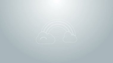 Mavi çizgi gökkuşağı bulutlu simge gri arkaplanda izole edildi. 4K Video hareketli grafik canlandırması