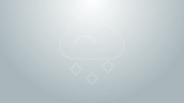 Gri arkaplanda kar ikonu olan mavi çizgi bulutu. Kar taneli bulut. Tek hava ikonu. Kar tabelası. 4K Video hareketli grafik canlandırması
