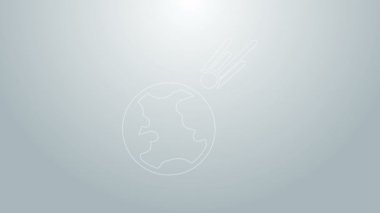 Mavi Hat Kuyruklu Yıldızı, gri arkaplanda izole edilmiş bir şekilde hızla aşağıya düşüyor. 4K Video hareketli grafik canlandırması