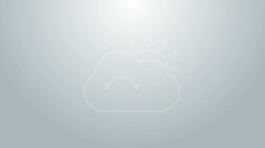 Mavi çizgi güneş ve bulutlu hava durumu ikonu gri arkaplanda izole edildi. 4K Video hareketli grafik canlandırması