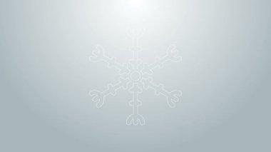 Mavi çizgi Kar Tanesi simgesi gri arkaplanda izole edildi. 4K Video hareketli grafik canlandırması