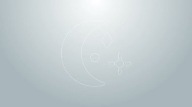 Mavi çizgi Ay ve yıldız ikonu gri arkaplanda izole edildi. Bulutlu gece işareti. Uyku rüyalarının sembolü. Gece ya da yatak zamanı tabelası. 4K Video hareketli grafik canlandırması