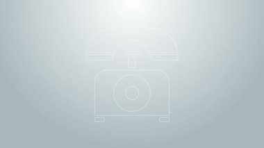 Gri arkaplanda mavi hat telefon ikonu izole edildi. Sabit telefon. 4K Video hareketli grafik canlandırması