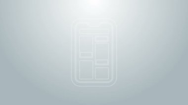 Blue Line Online 'ın gri arka planda izole edilmiş cep telefonu simgesi alışverişi. İnternet dükkanı, mobil mağaza uygulaması ve faturalar. 4K Video hareketli grafik canlandırması