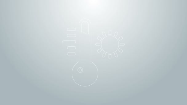 Linha azul Termômetro de meteorologia ícone de medição isolado em fundo cinza. Equipamento termômetro mostrando clima quente ou frio. Animação gráfica em movimento de vídeo 4K — Vídeo de Stock