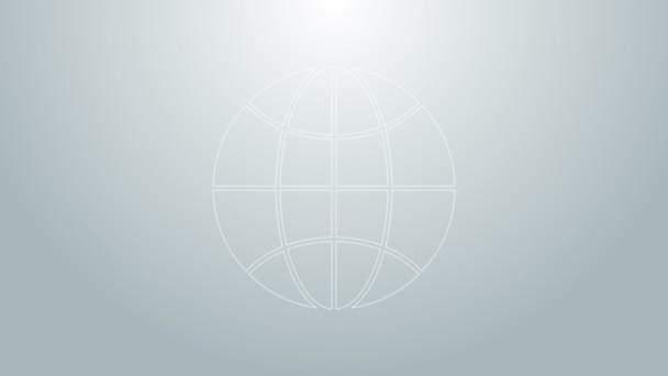 Línea azul Icono mundial aislado sobre fondo gris. Pin en el globo. Animación gráfica de vídeo 4K — Vídeos de Stock