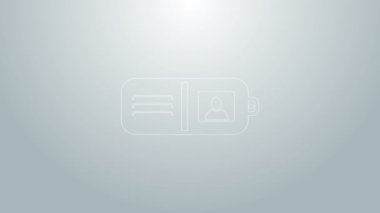 Mavi çizgili cüzdan simgesi gri arkaplanda izole edilmiş. Çanta ikonu. Nakit tasarruf sembolü. 4K Video hareketli grafik canlandırması