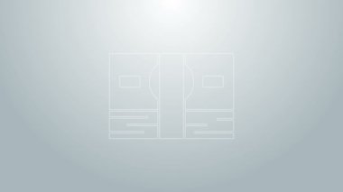 Mavi çizgi kağıt para yığını gri arka planda izole nakit ikonu. Para desteleri. Para birimi. 4K Video hareketli grafik canlandırması