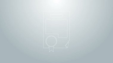 Mavi çizgi sertifika şablon simgesi gri arkaplanda izole edildi. Başarı, ödül, diploma, burs, diploma. İş başarısı sertifikası 4K Video hareketli grafik canlandırması
