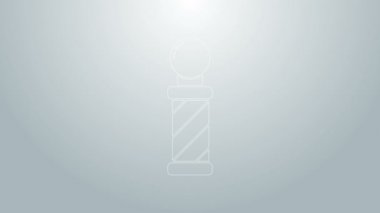 Mavi çizgi klasik berber dükkânı ikonu gri arka planda izole edilmiş. Berber dükkanı direği sembolü. 4K Video hareketli grafik canlandırması