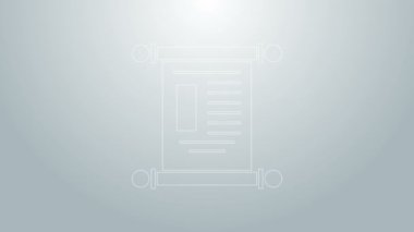 Mavi çizgi KHK, kağıt, parşömen, parşömen simgesi gri arkaplanda izole edilmiş. Çin parşömeni. 4K Video hareketli grafik canlandırması