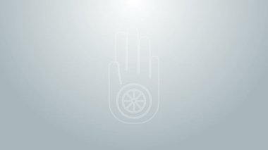Mavi çizgi Jainizm Sembolü ya da Jain Dharma simgesi gri arka planda izole edilmiştir. Dini işaret. Ahimsa 'nın sembolü. 4K Video hareketli grafik canlandırması