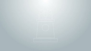 Mavi çizgi sahne standı veya podyum kürsüsü ikonu gri arkaplanda izole edilmiş. Konferans konuşma tribünü. 4K Video hareketli grafik canlandırması