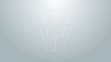 Mavi çizgi Eller dua pozisyonunda gri arka planda izole edilmiş ikon. Tanrı 'ya inanç ve umutla dua edin. 4K Video hareketli grafik canlandırması