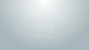 Mavi çizgi. Gri arkaplanda izole edilmiş güzel bir davet simgesi için ilk komünyon sembolleri. 4K Video hareketli grafik canlandırması