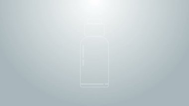 Mavi çizgi Kantin su şişesi simgesi gri arkaplanda izole edildi. Turist matarası ikonu. Kampanyada bir kavanoz su kullanıldı. 4K Video hareketli grafik canlandırması