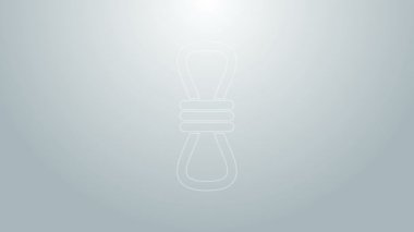 Mavi çizgi tırmanma ipi simgesi gri arkaplanda izole edildi. Olağanüstü bir spor. Spor malzemeleri. 4K Video hareketli grafik canlandırması