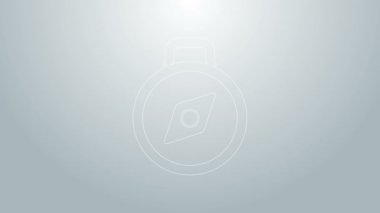 Mavi çizgi pusula simgesi gri arkaplanda izole edildi. Rüzgâr yön bulma sembolü. Rüzgar gül işareti. 4K Video hareketli grafik canlandırması