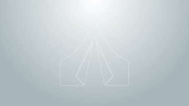 Mavi çizgi turist çadırı simgesi gri arka planda izole edildi. Kamp sembolü. 4K Video hareketli grafik canlandırması