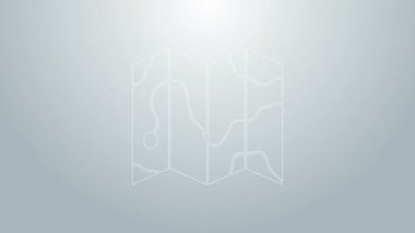 Gri arkaplanda izole edilmiş bir harita ikonu üzerinde ormanın mavi çizgi konumu. 4K Video hareketli grafik canlandırması