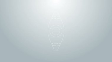 Mavi çizgi kano ve kürek simgesi gri arkaplanda izole edildi. Balıkçılık ve turizm için kano. Açık hava aktiviteleri. 4K Video hareketli grafik canlandırması