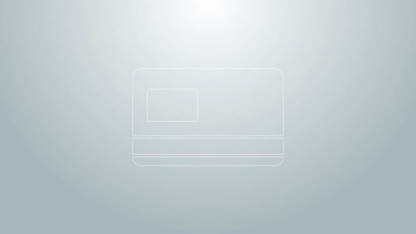 Modrá linka Kreditní karta ikona izolované na šedém pozadí. Online platba. Výběr hotovosti. Finanční operace. Nákupní značka. Grafická animace pohybu videa 4K — Stock video