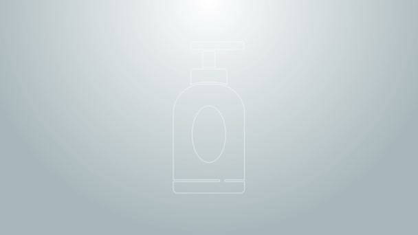 Blauwe lijn Cream of lotion cosmetische buis pictogram geïsoleerd op grijze achtergrond. Lichaamsverzorging producten voor mannen. 4K Video motion grafische animatie — Stockvideo