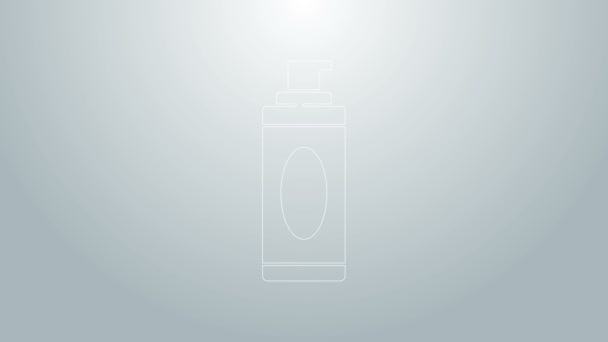 Linha azul ícone de espuma gel de barbear isolado no fundo cinza. Creme de barbear. Animação gráfica em movimento de vídeo 4K — Vídeo de Stock