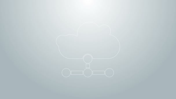 Blå linje Nätverk moln anslutning ikon isolerad på grå bakgrund. Socialteknik. Molndatorkoncept. 4K Video motion grafisk animation — Stockvideo