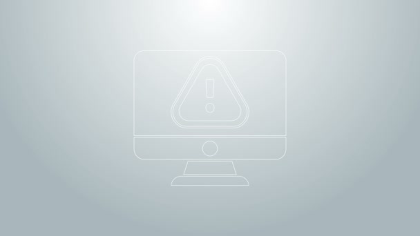 Blue line Computer monitor with exclamation mark icon isolated on grey background. Alert message smartphone notification. 4K Video motion graphic animation — Stock Footage Blue line Computer monitor with exclamation mark icon isolated on grey background. Alert message smartphone notification. 4K Video motion graphic animation Royalty Free Stock Video