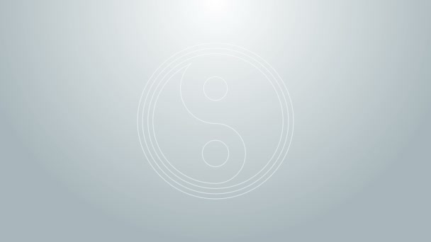 Modrá čára Yin Yang symbol harmonie a vyvážení ikony izolované na šedém pozadí. Grafická animace pohybu videa 4K — Stock video
