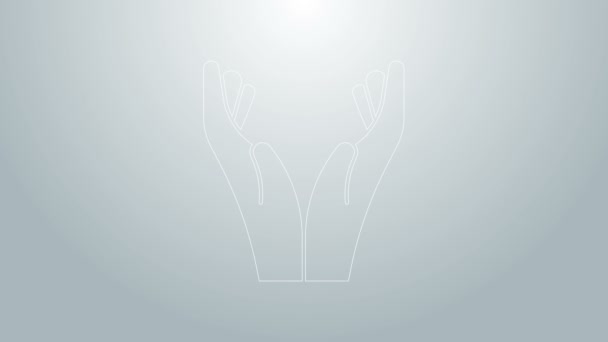 Blue line Hands in praying position icon isolated on grey background. Prayer to god with faith and hope. 4K Video motion graphic animation — Stock Video