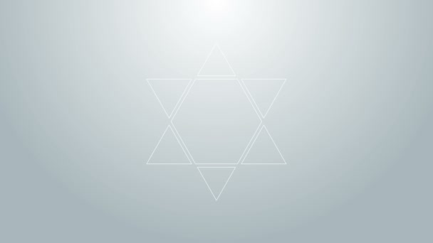 Blue line Star of David icon isolated on grey background. Jewish religion symbol. Symbol of Israel. 4K Video motion graphic animation — Stock Video