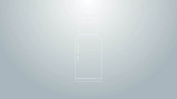 Blaue Linie Kantine Wasserflasche Symbol isoliert auf grauem Hintergrund. Ikone der Touristenflasche. Krug Wasserverbrauch in der Kampagne. 4K Video Motion Grafik Animation — Stockvideo
