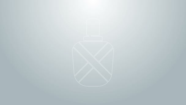 Blue line Canteen water bottle icon isolated on grey background. Tourist flask icon. Jar of water use in the campaign. 4K Video motion graphic animation — Stock Video