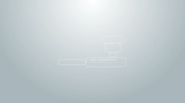 Mavi çizgi, gri arka planda izole edilmiş duman simgesi olan sigara piposu. Tütün piposu. 4K Video hareketli grafik canlandırması