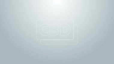 Mavi çizgi Kenevir molekül ikonu gri arkaplanda izole edildi. Cannabidiol moleküler yapıları, THC ve CBD formülü. Marihuana işareti. 4K Video hareketli grafik canlandırması