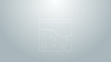 Mavi çizgi, gri arka planda izole edilmiş tıbbi kenevir ikonu plastik poşeti. Sağlık tehlikesi. 4K Video hareketli grafik canlandırması