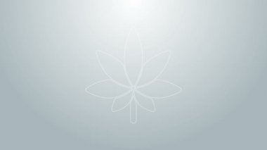 Mavi çizgi tıbbi marihuana veya kenevir yaprağı ikonu gri arka planda izole edilmiş. Kenevir sembolü. 4K Video hareketli grafik canlandırması