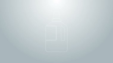 Mavi çizgi kumaş yumuşatıcı simgesi gri arkaplanda izole edildi. Sıvı çamaşır deterjanı, saç kremi, temizlik maddesi, çamaşır suyu. 4K Video hareketli grafik canlandırması