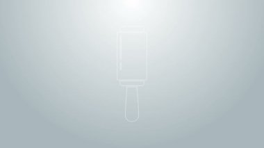 Gri arkaplanda izole edilmiş temiz çamaşır ikonu için mavi çizgi yapışkan silindiri. Enkazdan, tozdan, saçtan, tüyden, evcil yünden kurtuluyorum. 4K Video hareketli grafik canlandırması