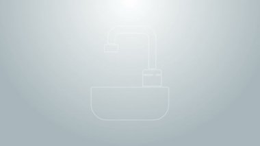 Gri arka planda su musluğu ikonu olan mavi çizgi lavabo. 4K Video hareketli grafik canlandırması