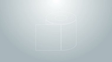 Mavi çizgi tuvalet kağıdı rulosu simgesi gri arkaplanda izole edildi. 4K Video hareketli grafik canlandırması