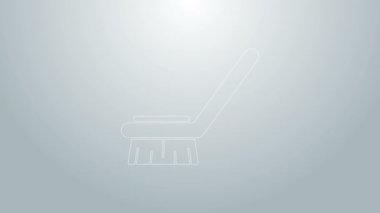 Temizlik simgesi için mavi çizgi fırçası gri arkaplanda izole edildi. Temizlik hizmeti konsepti. 4K Video hareketli grafik canlandırması