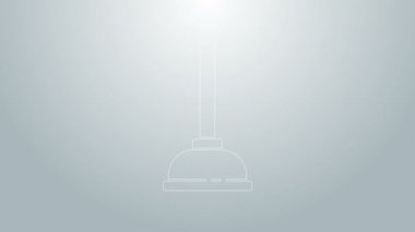 Boru temizleme ikonu için ahşap saplı mavi çizgili kauçuk pompa gri arka planda izole edilmiş. Tuvalet pompası. 4K Video hareketli grafik canlandırması