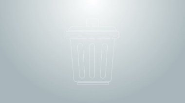 Mavi çizgi çöp kutusu simgesi gri arkaplanda izole edildi. Çöp kutusu tabelası. Sepet simgesini geri dönüştür. Ofis çöpü ikonu. 4K Video hareketli grafik canlandırması