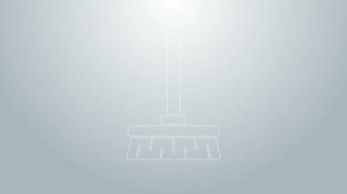 Mavi çizgi süpürge sapı simgesi gri arkaplanda izole edildi. Temizlik hizmeti konsepti. 4K Video hareketli grafik canlandırması